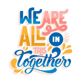 We are all in this together colorful lettering Free Vector