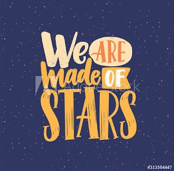 We are made of stars phrase flat vector lettering