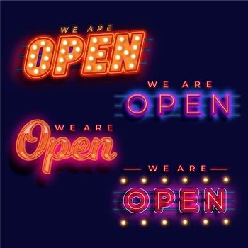 We are open neon sign set Free Vector
