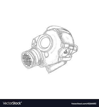 wearing mask protection line art desi