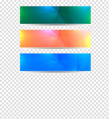 Web banner Poster, Color banners material, three assorted-color decors transparent background PNG clipart