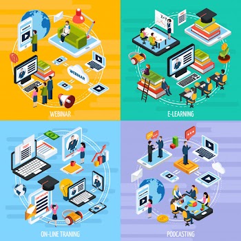 Webinar concept icons set Free Vector
