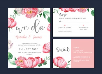 Wedding card flower watercolor, thanks card, invitation marriage illustration Free Vector