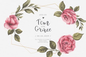 Wedding card with beautiful pink peonies and leaves Free Vector