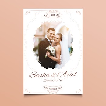 Wedding card with photo of couple Free Vector