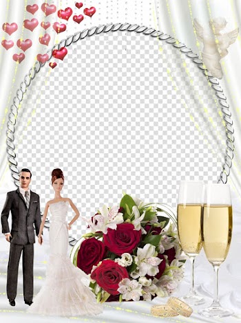 Wedding couple dolls beside bouquet of flowers and wine glasses, Frames Wedding anniversary Wedding Bride, wedding transparent background PNG clipart