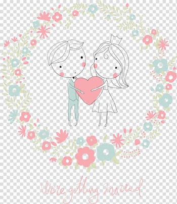 Wedding couple holding heart , Wedding invitation Drawing Illustration, a sweet couple transparent background PNG clipart