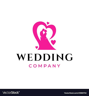 wedding couple with love logo design