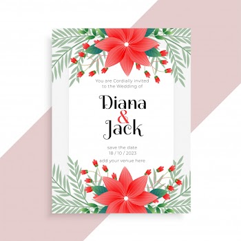 Wedding floral card template design Free Vector