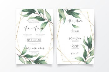 Wedding invitation and menu template with wild leaves Free Vector