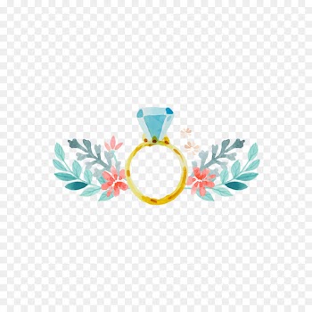 Wedding invitation Art Painting - Green leaves and yellow and blue diamond rings 