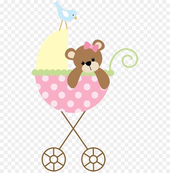 Wedding invitation Baby shower Greeting card Letter of thanks Infant - Bear cartoon hand-painted with pink stroller 
