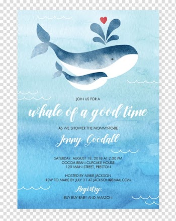 Wedding invitation Baby shower Paper Cetacea, watercolor invitation transparent background PNG clipart