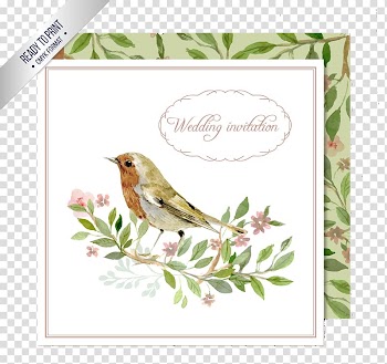 Wedding invitation Bird Watercolor painting , Watercolor flowers wedding invitation card material transparent background PNG clipart