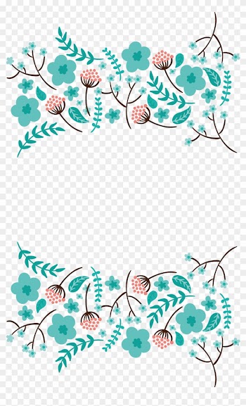 Wedding Invitation Blue - Floral Border Aqua