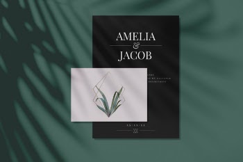 Wedding invitation card mockups with leaves and golden frames Free Psd