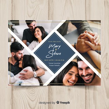 Wedding invitation card with photo Free Vector
