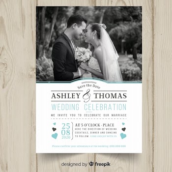 Wedding invitation card with photo Free Vector