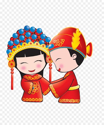 Wedding invitation Chinese marriage Bridegroom - Cartoon bride and groom 