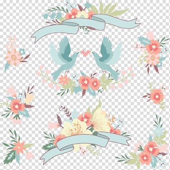 Wedding invitation Flower, love birds wedding flowers, pink flowers and birds wedding template transparent background PNG clipart