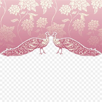 Wedding invitation Greeting card Vintage - Two pink peacock 