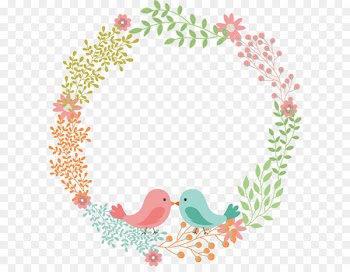 Wedding invitation Napkin Flower Wreath - Love bird flower rattan wreath text label 