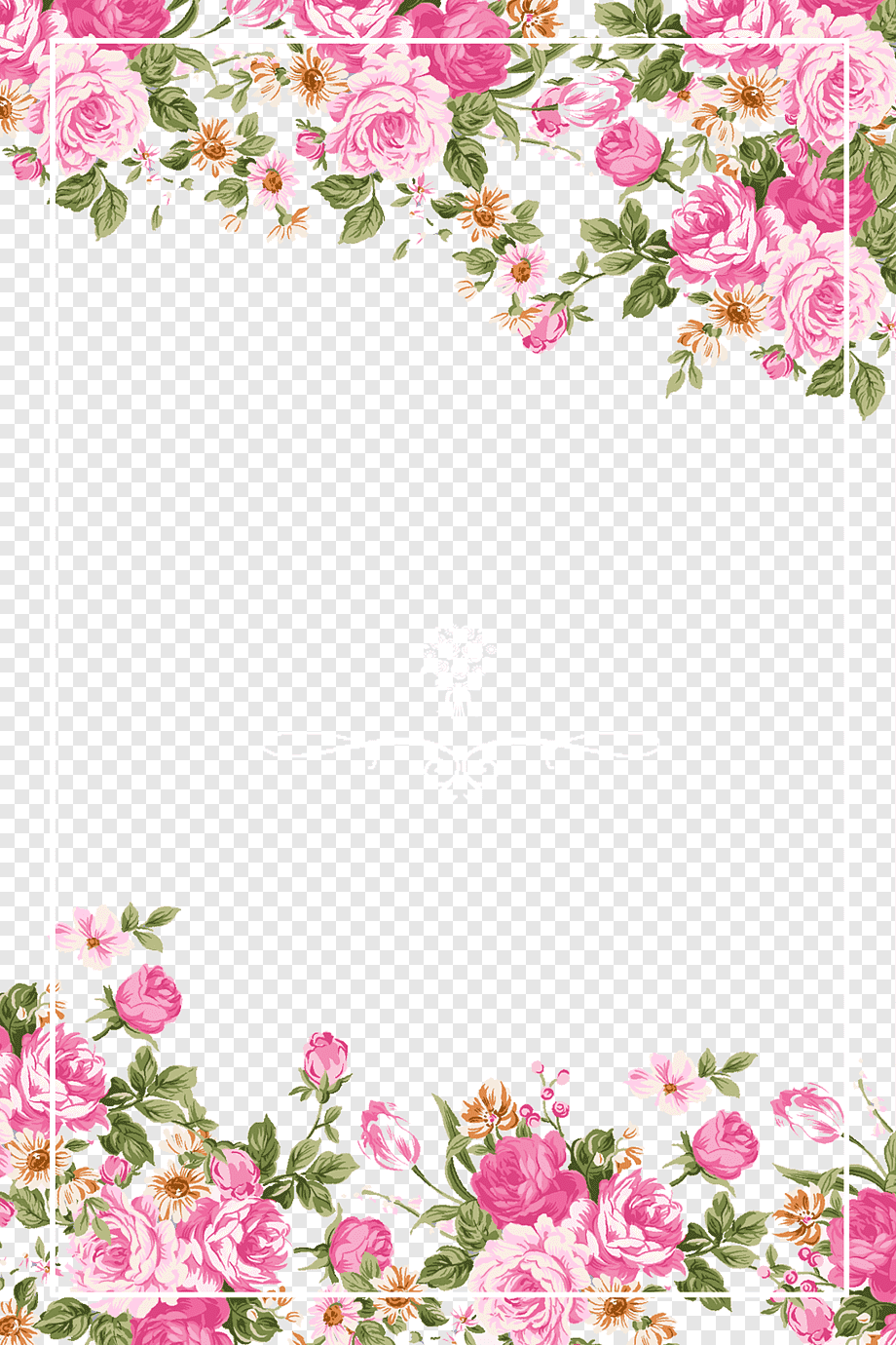 Wedding invitation Paper Flower Rose Pink, Pink roses border, pink, green, and yellow floral frame, border, watercolor Painting, flower Arranging png