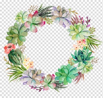 Wedding invitation Paper Printing Succulent plant Bridal shower, Fleshy green garland wreath, multicolored floral wreath illustration transparent background PNG clipart