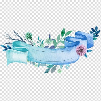 Wedding invitation Paper Ribbon Watercolor painting, blue romantic wedding material Free , ribbon with leaf illustration transparent background PNG clipart