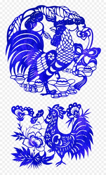 Wedding invitation Rooster Chinese New Year Chinese zodiac Zazzle - Blue Chinese wind cut paper cock decoration pattern 
