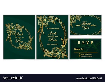 Wedding invitation set golden floral and frame vector image