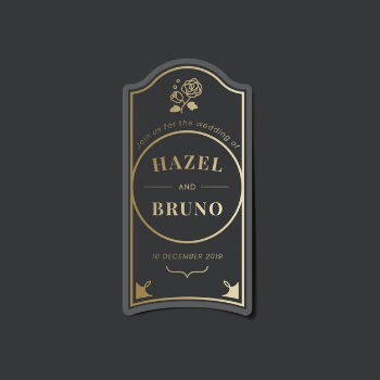Wedding invitation sticker label on black vector
