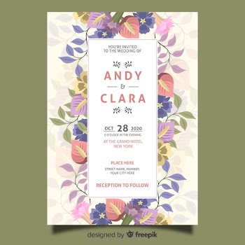 Wedding invitation template flat design Free Vector
