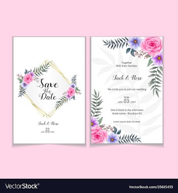 Wedding invitation template roses watercolor vector image