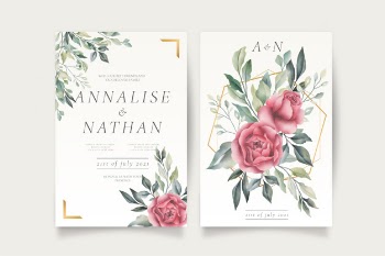 Wedding invitation template with beautiful flowers Free Vector