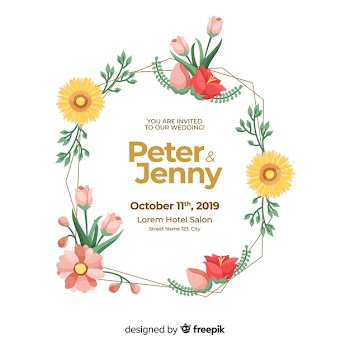 Wedding invitation template with floral frame Free Vector