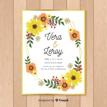Wedding invitation template with flowers Free Vector