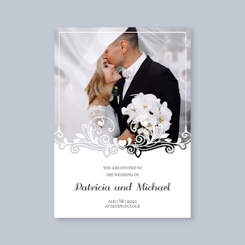Wedding invitation template with groom and bride Free Vector