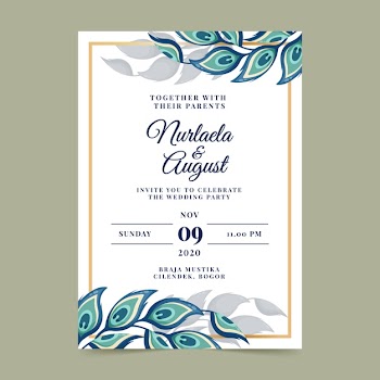 Wedding invitation template with peacock feathers Free Vector