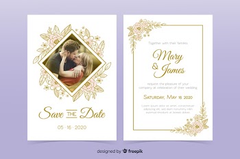 Wedding invitation template with photo Free Vector