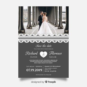 Wedding invitation template with photo Free Vector
