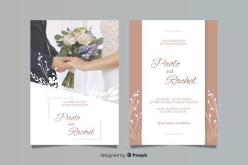 Wedding invitation template with photo Free Vector