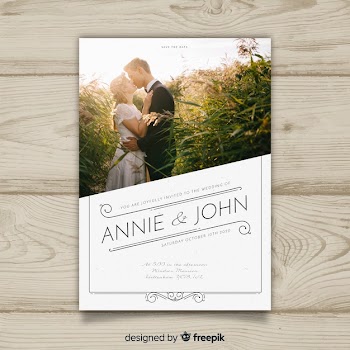 Wedding invitation template with photo Free Vector