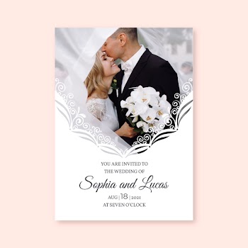 Wedding invitation template with photo Free Vector