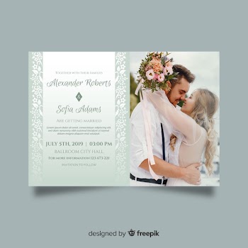 Wedding invitation template with photo Free Vector