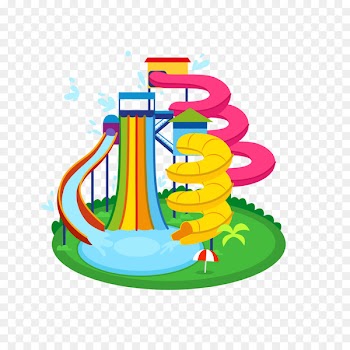 Wedding invitation Water park Birthday Party - Vector color playground water slide 