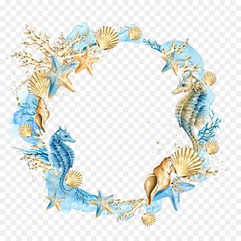 Wedding invitation Watercolor painting Seashell Clip art - Shells Starfish Wreath 