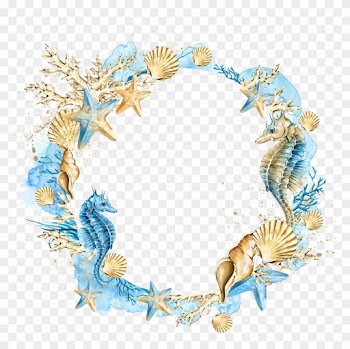 Wedding Invitation Watercolor Painting Seashell Clip - Shell Wreath Png