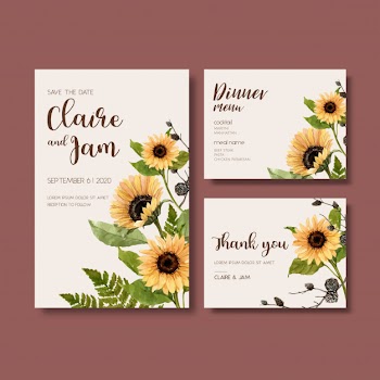 Wedding invitation watercolour with beautiful sunflower Free Vector