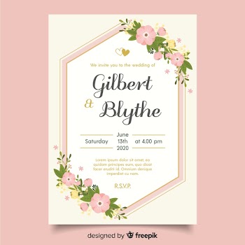 Wedding invitation with flat design template Free Vector